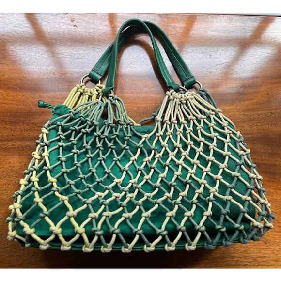 Vintage Marc Jacobs Green Ombre Macrame Netting Roping Braided Leather Handbog - Picture 4 of 6